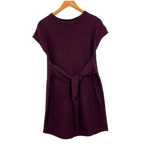 Athleta Burgundy Sweatshirt Dress XS Belted Pocket Midi Tunic Cotton Blend
